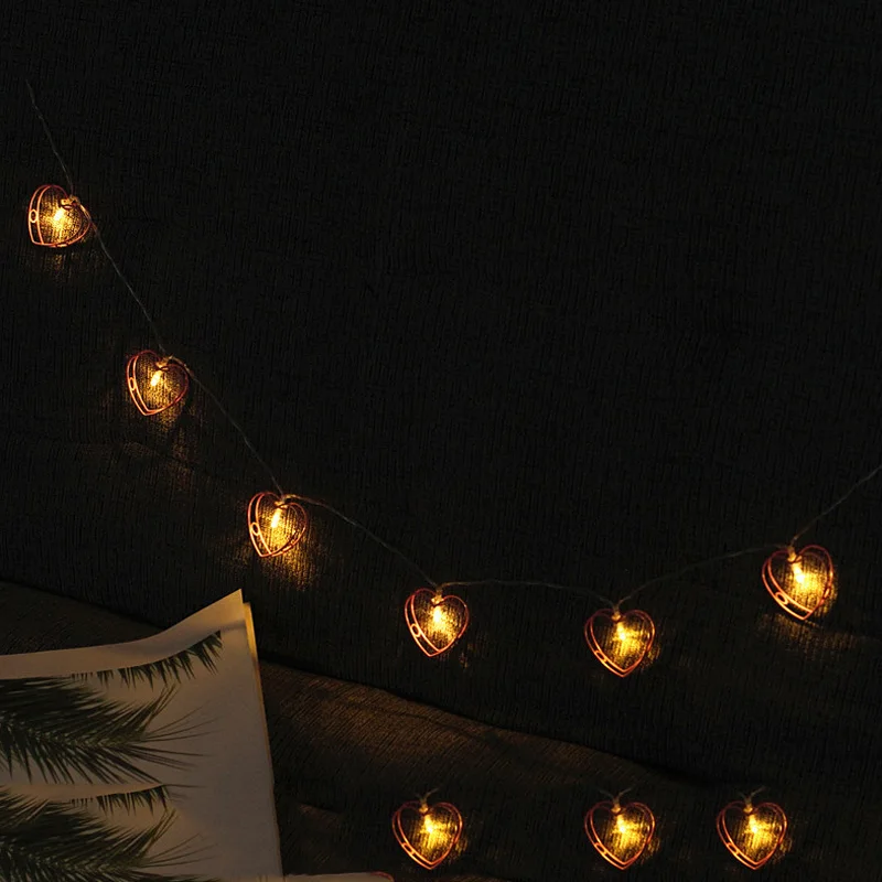 Wrought Iron Heart Love String Lights Battery Operated LED Garland Fairy New Year Christmas Home Decorations 2022 | Дом и сад