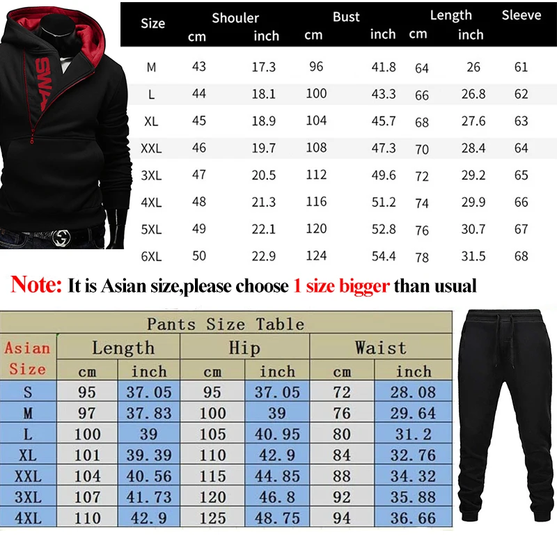 

New Casual Tracksuit Men Hoodies And Pants Two Piece Sets Pullover Side Zipper Hooded Sweatshirt Outfit Sportswear Male