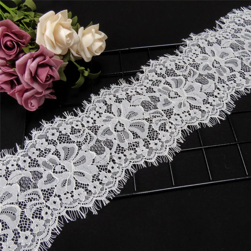 3meters eyelash lace ribbon side row small flower clip large trims 15cm strand Imported machine weaving african fabric | Дом и сад