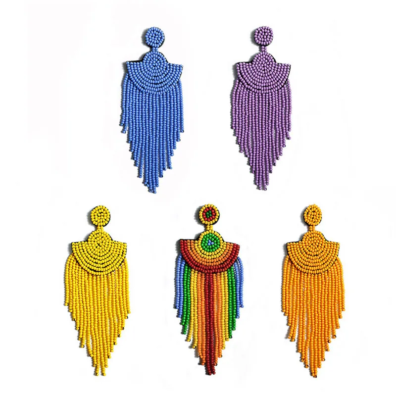 

Handmade Seed Beads Tassel Pendant Dangle Drop Earrings For Women Hot Selling Manufacturer Beads Tassel Drops