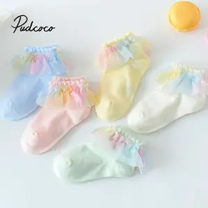 Новые носки принцессы для девочек 9-16 см, разноцветные кружевные детские носки для девочек с оборками, детские носки для новорожденных, кружевные носки принцессы