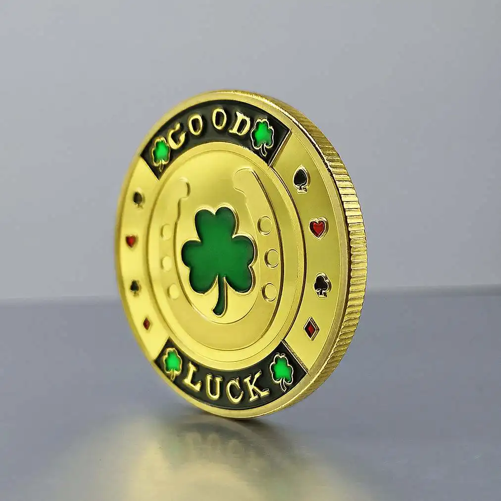 Casino Poker Chips Gold Plated Commemorative Coins Shamrock Lucky Card Guard Souvenir Gifts | Non-currency