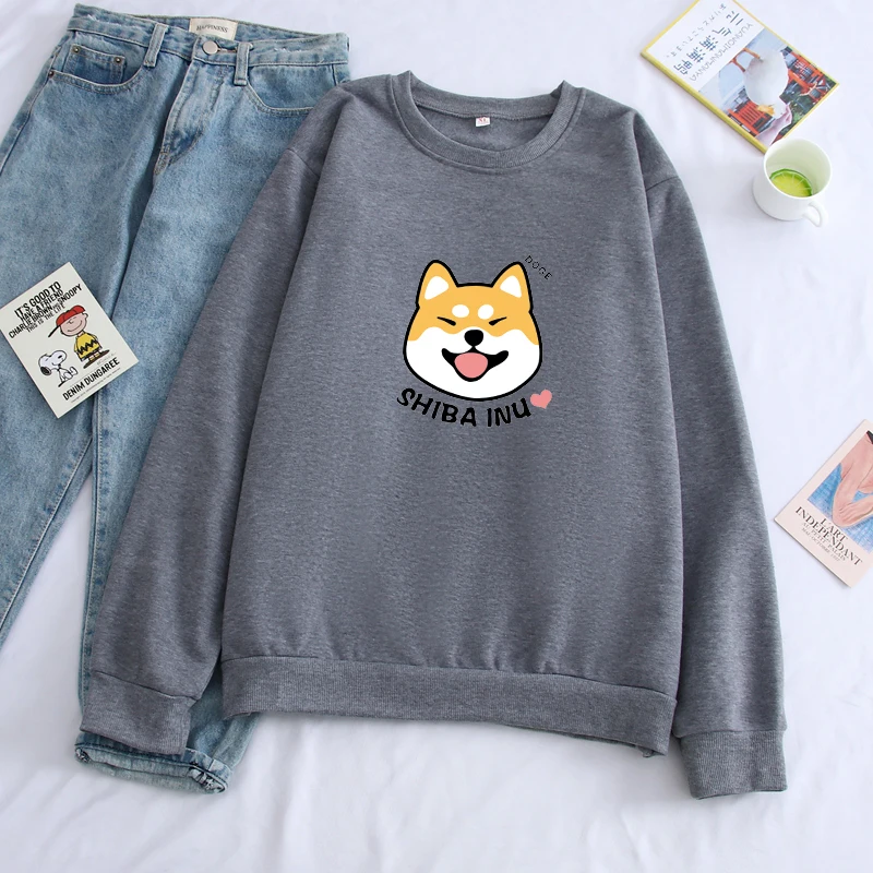 

Shiba Inu Dog Cute Kawaii Sweatshirt Men Hoodie Crewneck Sweatshirts Winter Autumn Streetwear Smiling Smile Cartoon Sportswear