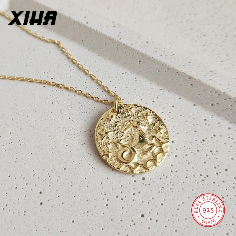 XIHA Aries 12 созвездий 925 стерлингового серебра зодиака кулон ожерелье для женщин