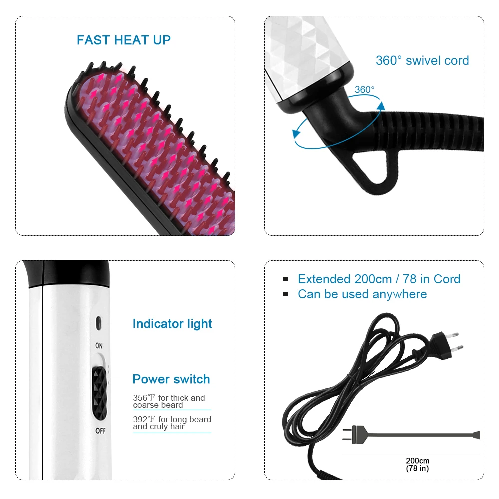 

Updated Beard Straightener Man's Hair Flat Iron Fast Heated Straightening Comb Beard and Hair Show Cap Hair Styler For Male