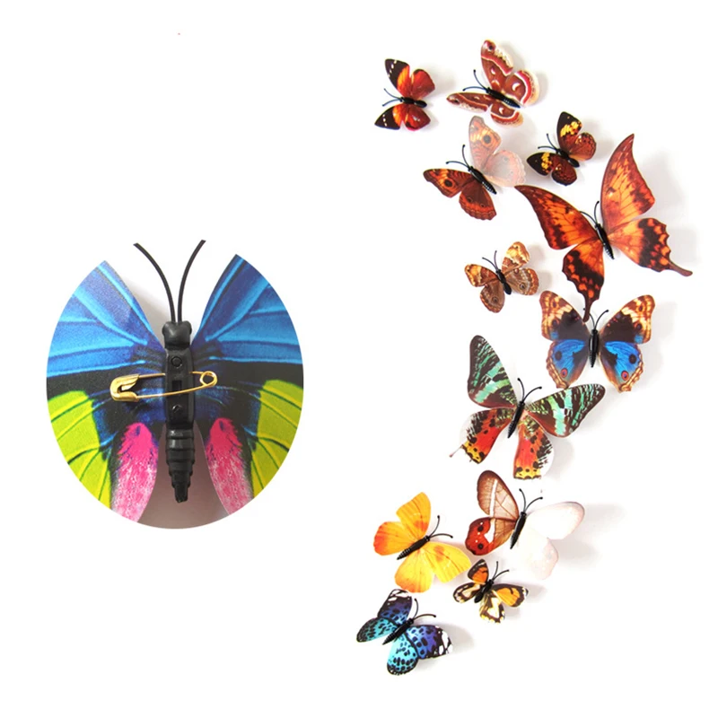 

12pcs/lot Butterfly Stickers 3D simulation PCV DIY decoration magnetic butterfly Living room bedroom refrigerator Stickers