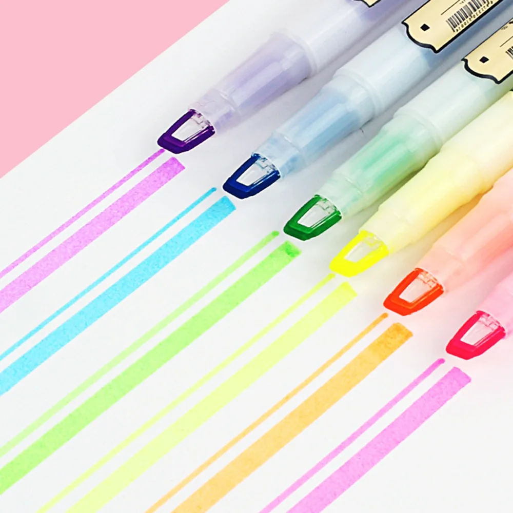 Набор маркеров-хайлайтеров с двумя наконечниками 6 шт. | Канцтовары для офиса и