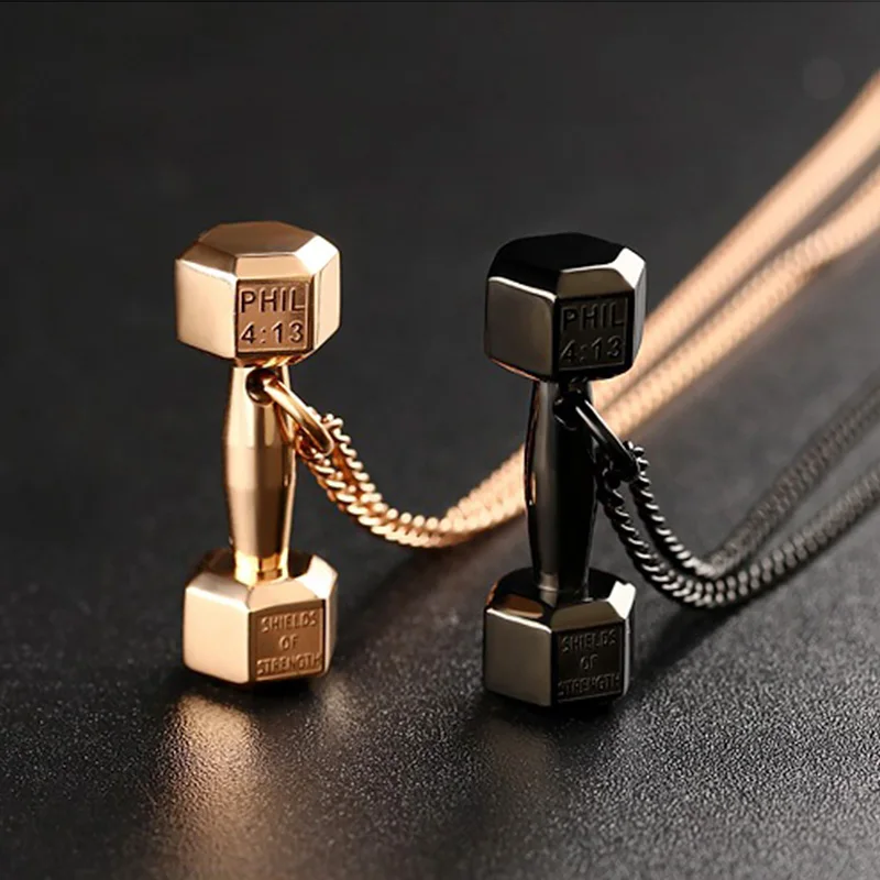 Ожерелье на цепочке с подвесным гантелей для женщин и мужчин "Fashion Gym", длинное, золотого и серебряного цвета, аксессуар-чокер-подарок.