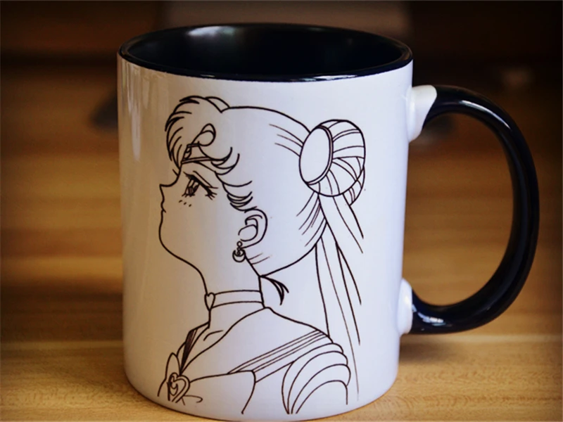 Мультфильм Сейлор Мун милые черные и белые керамические кружки чай кофе молочные