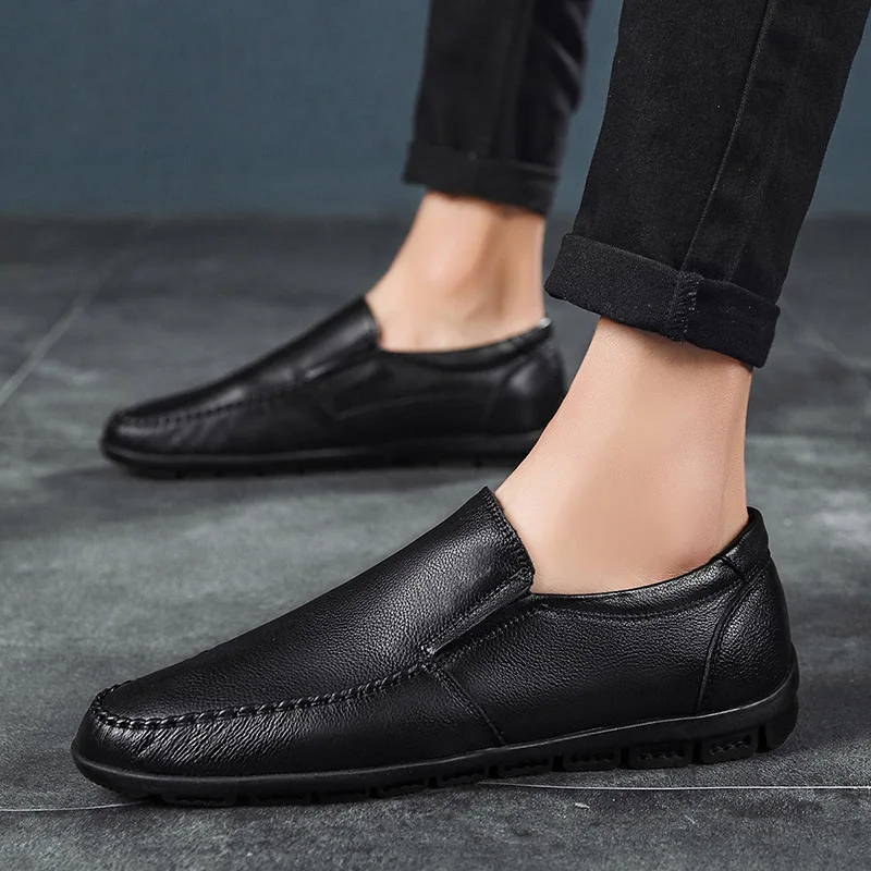 Men Casual Shoes Spring Summer Slip On Simple style Genuine Leather Light Fashion Loafers Flat | Обувь
