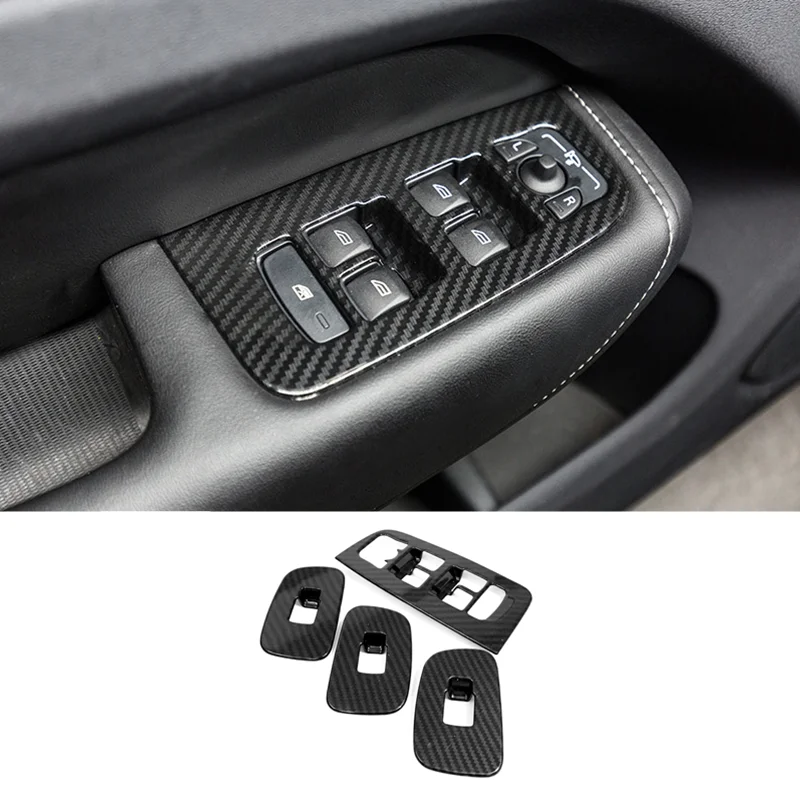 

For Volvo XC60 2018 2019 Accessories Car Door Window Glass Lifting Switch Button Cover Trim ABS Carbon Auto Interior Sticker