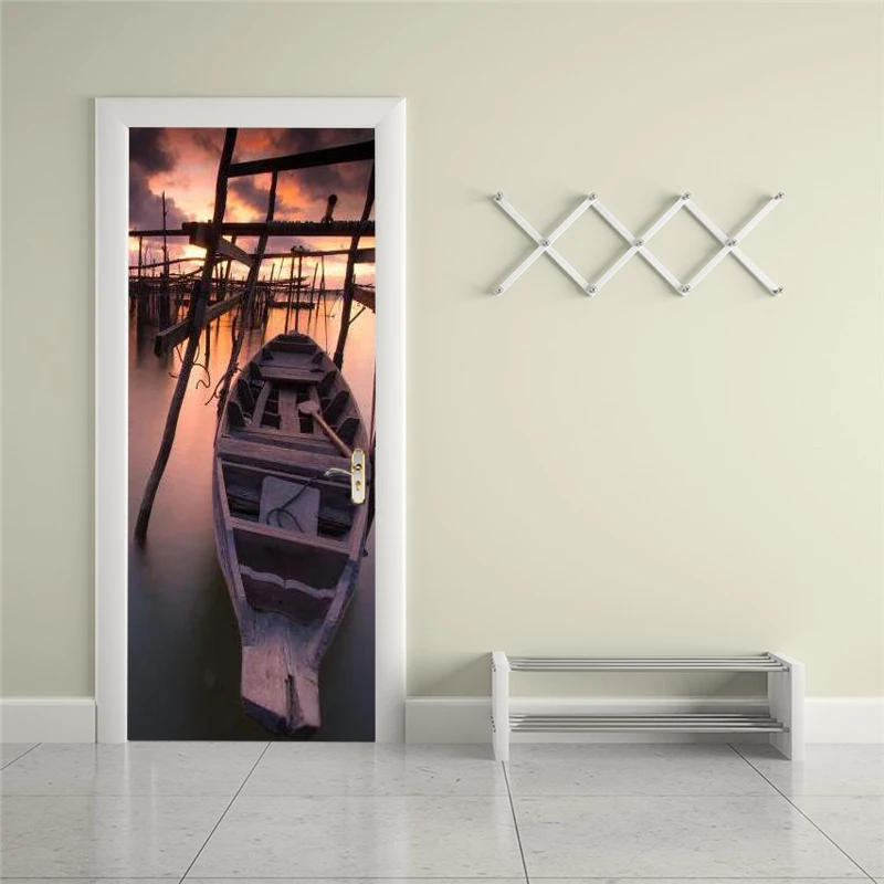 

Self-adhesive sea view old ship art door stickers home decoration door cover wall stickers mural porch wallpaper poster