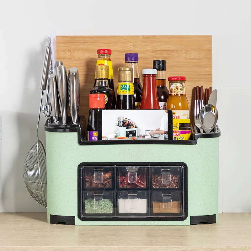 

Fashion Multi-function Kitchen Storage Rack Seasoning Box Combination Knife Holder Rack Kitchen Organizer Shelves Accessories