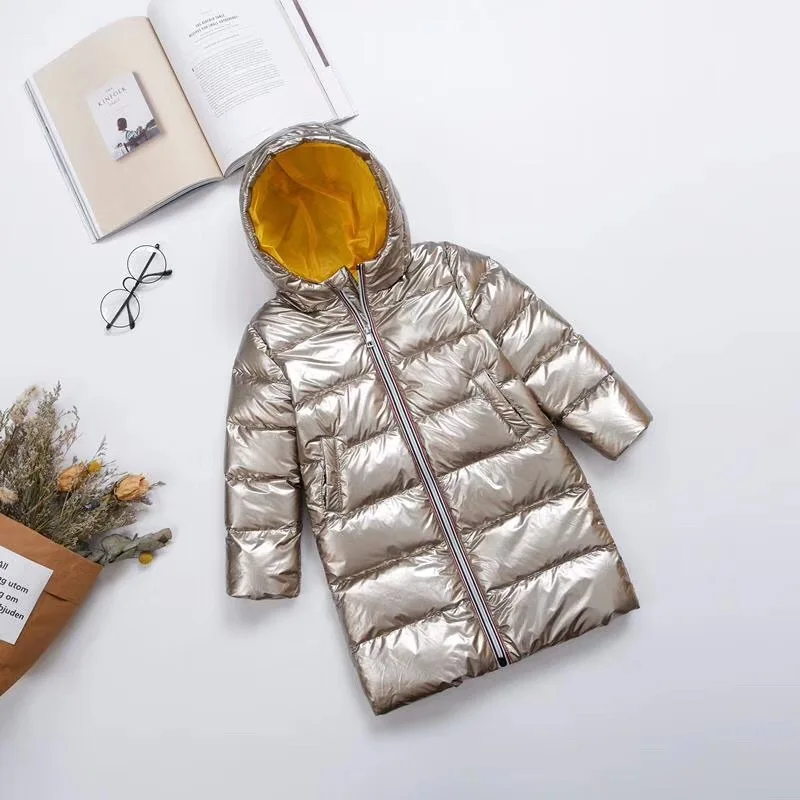 Куртки для девочек серебристого цвета мальчиков Детская зимняя пуховая одежда