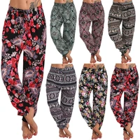 summer fashion harem pants plus size for women casual print wide leg trousers 14 color loose pocket button wholesale long pants