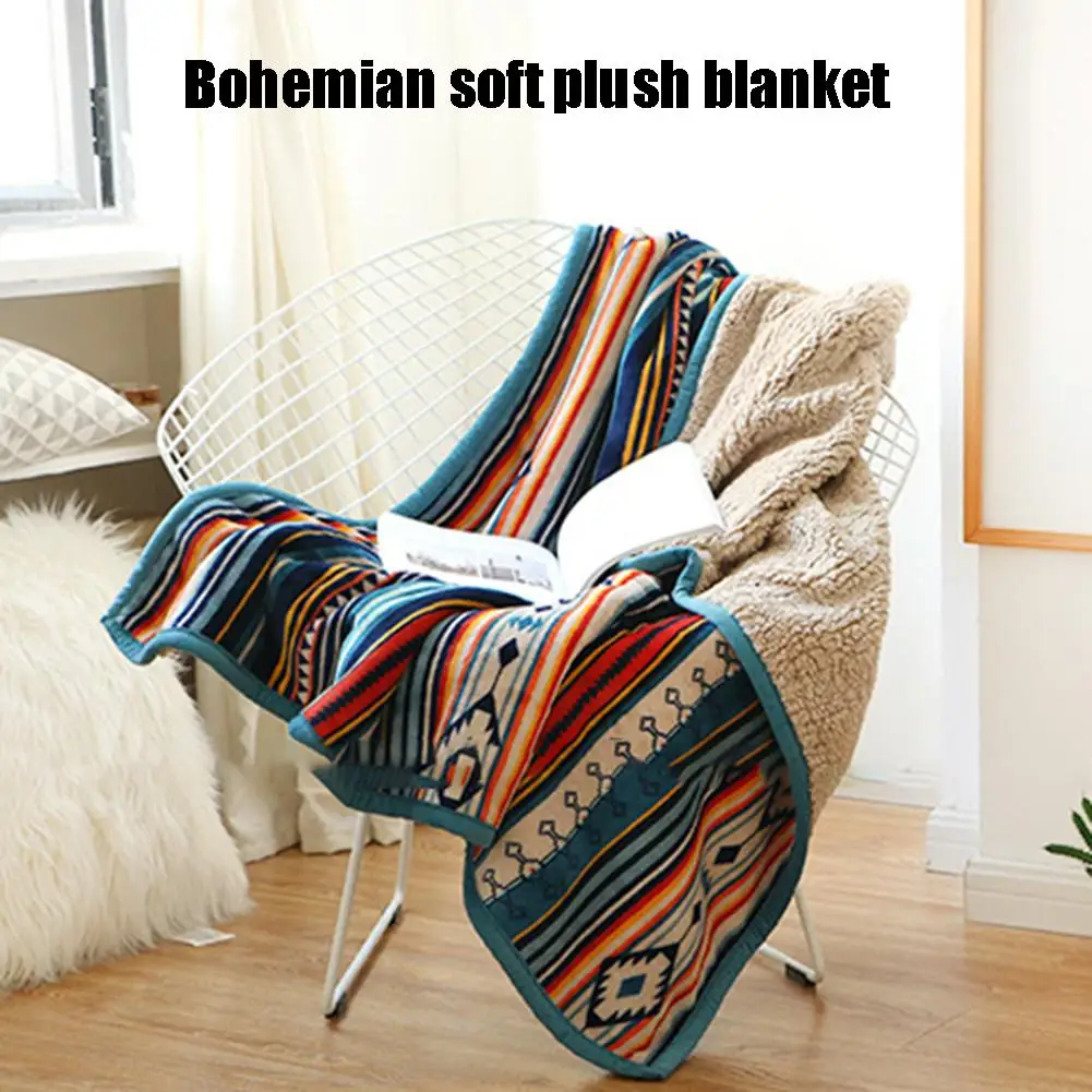 

Super Soft Retro Flannel Fleece Sherpa Bohemian Couch Throw Blanket for Sofa Portable Car Travel Home Office Blanket