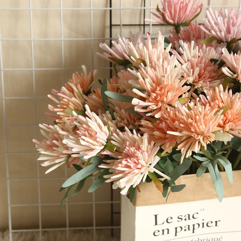 2 головки белый искусственная Хризантема цветы искусственные букет шелковых