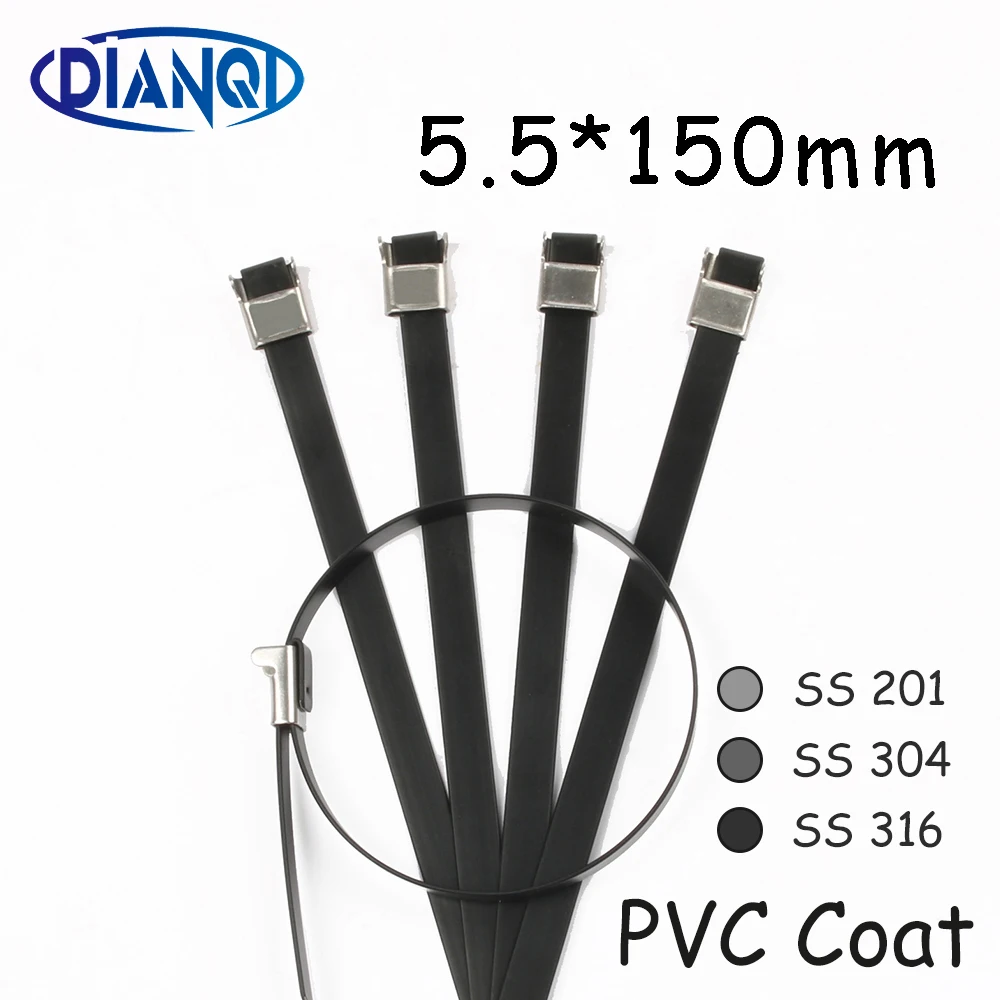 

5.5*150 5.5mm 5.5x150 Stainless Steel Zip PVC coating Strong Stainless Steel Grade Metal Cable Ties Zip Tie Wraps
