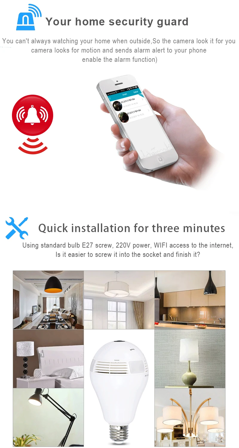 Ip-камера 360 градусов 1080P двухстороннее аудио домашнее видеонаблюдение Беспроводная IP Wifi камера wifi светильник лампа камера
