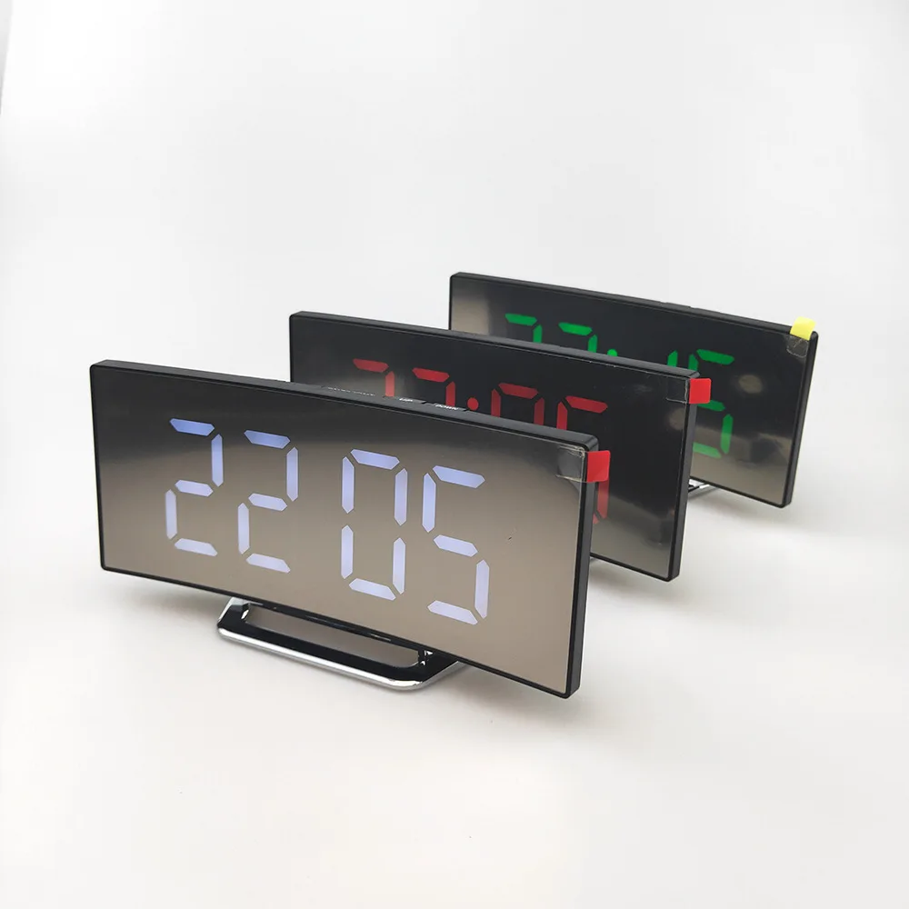 

Table Alarm Clock 7 Inch Curved Dimmable LED Sn Electronic Digital desktop Clock for Kids Bedroom Large Number Table Clock