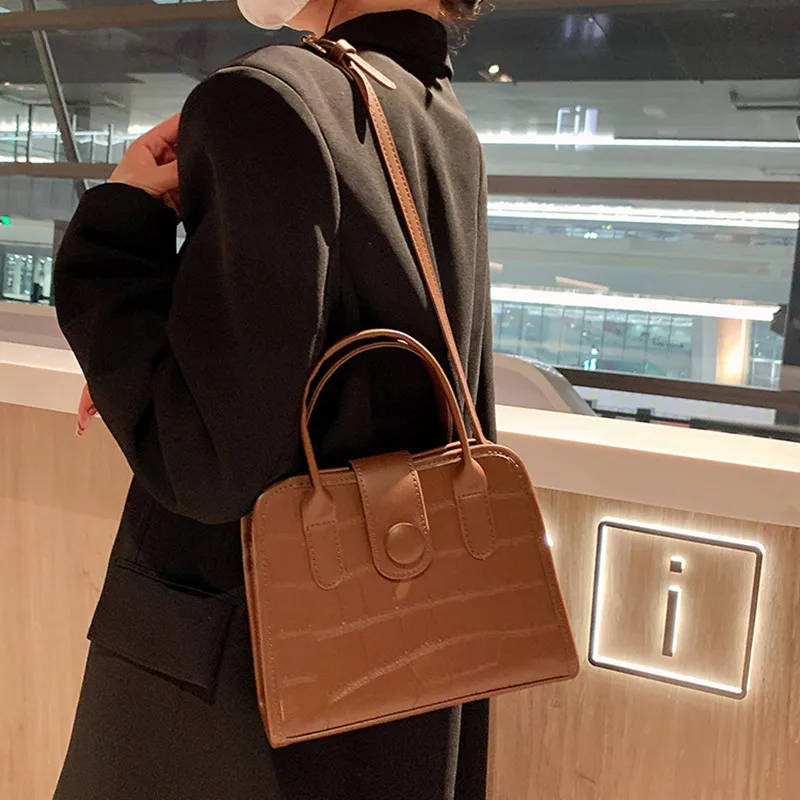 

women vintage small black brown beige shoulder handbag for female retro pu leather stone pattern crossbody bag