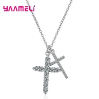 special sale 925 sterling silver jewelry statement double cross pendants necklace white topazrolo o chain collar for women