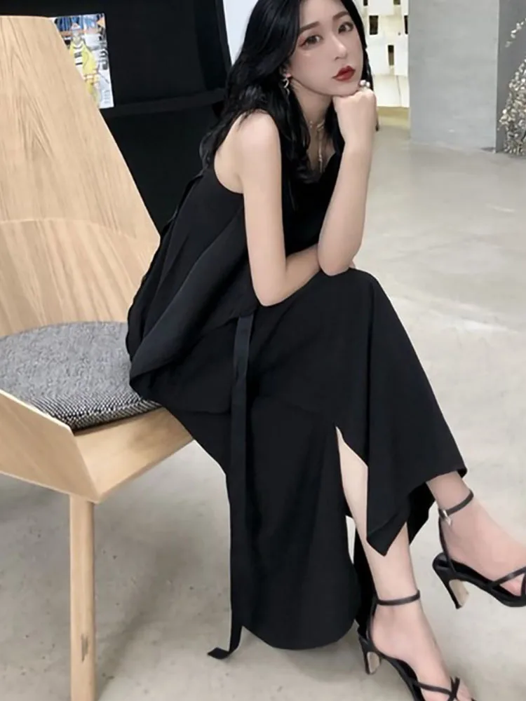 

Spring and summer women's 2021 French style retro loose belly slimming sling strapless bottoming dress