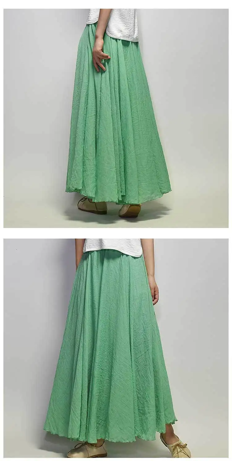 Boho Женская Макси юбка с высокой талией двухслойные хлопковые и льняные длинные юбки женская летняя юбка макси