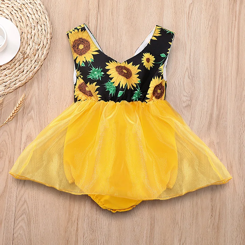 Боди для маленьких девочек боди с подсолнухами и юбкой пачкой открытой спиной