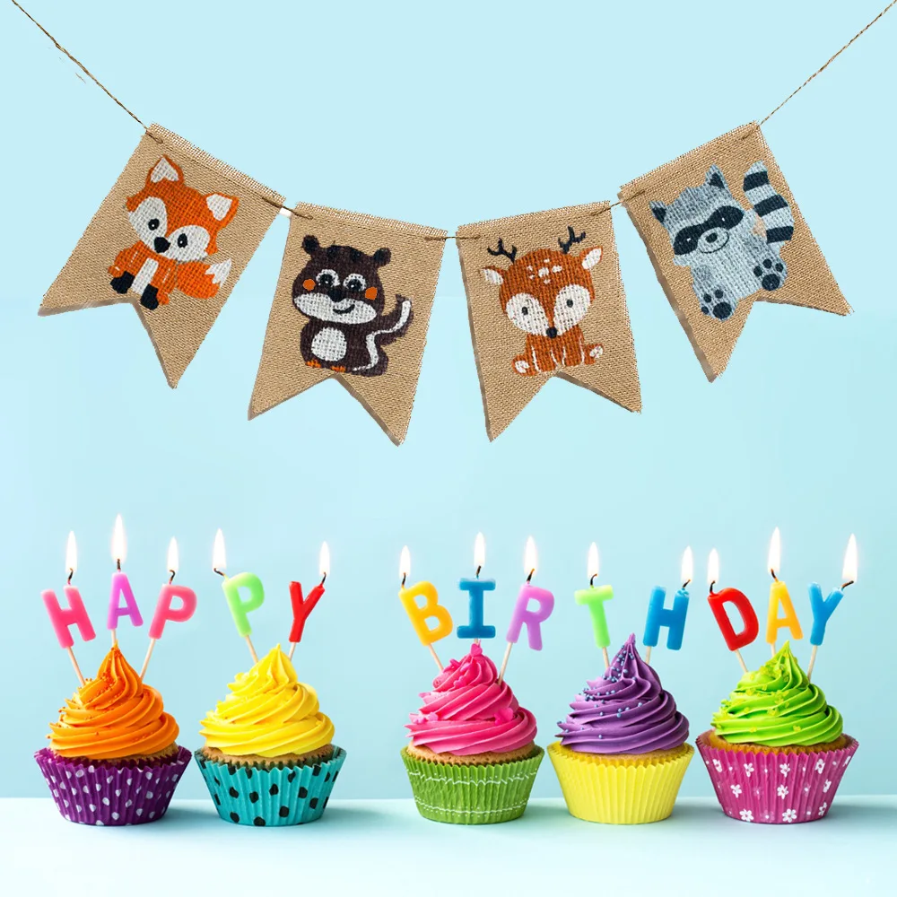 Jungle Animal banner Pennant лес лиса белка олень енот гирлянда бандаж для детского душа