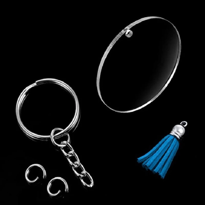 

2021 New Acrylic Transparent Circle Discs Keychains Round Blanks and Tassel Pendant Craft