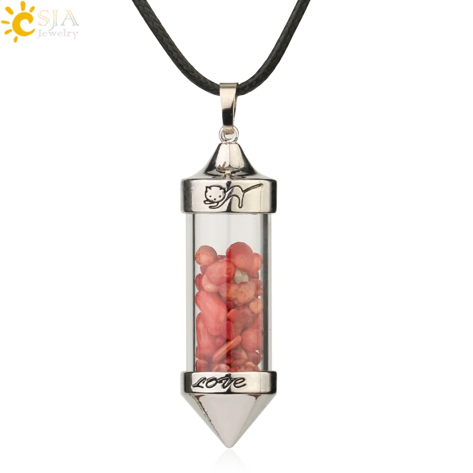 Red Jasper Chain Csja желая Подвески с флаконами ожерелья натуральный камень Гравий в форме пули кулон Романтическая любовь юбилей подарок для женщин G184 - Окраска металла: Red Jasper Chain