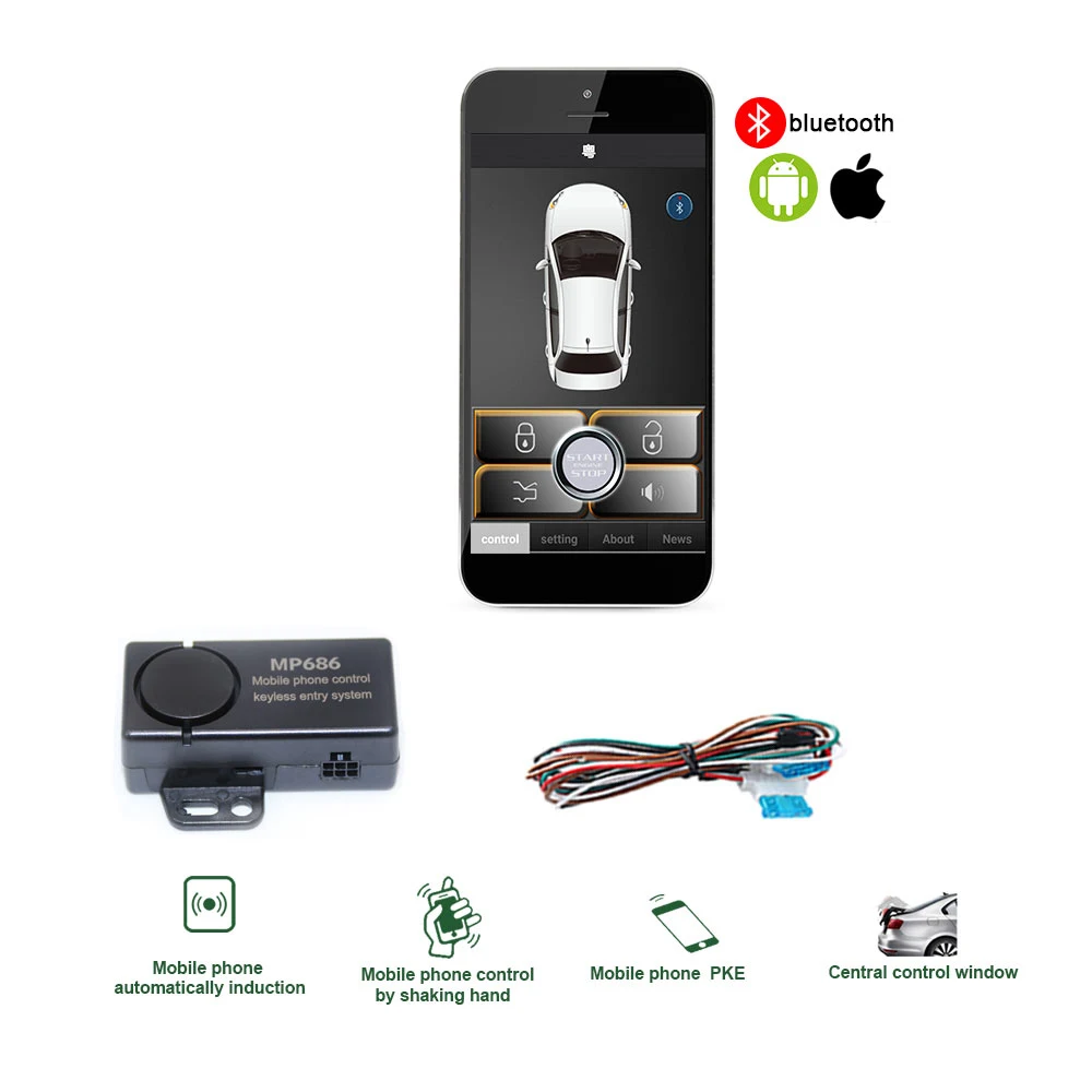 PKE-sistema de alarma de coche con llave inteligente, cierre centralizado remoto, botón de inicio y parada, entrada pasiva sin llave, MP686