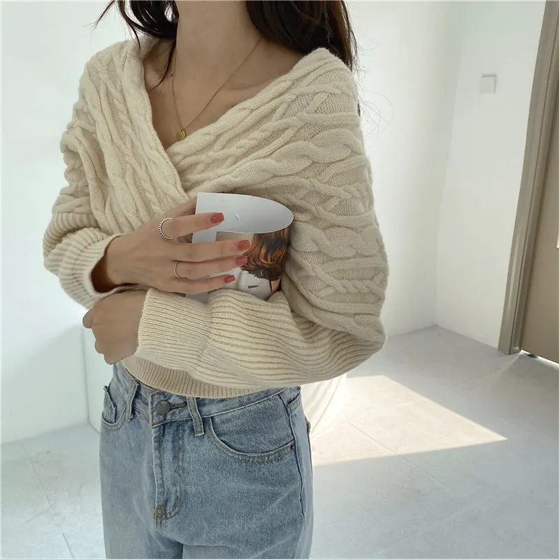 Женский Повседневный винтажный пуловер HziriP базовый Универсальный с V-образным