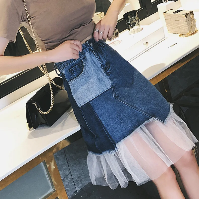 Женская юбка летняя белая сетчатая трапециевидная имперский высокая талия