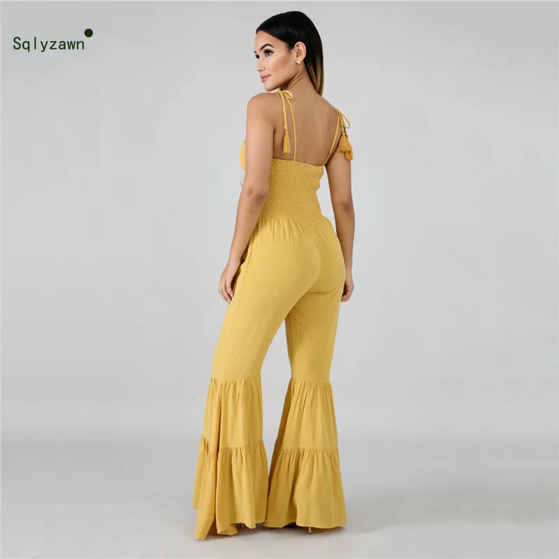 Плиссированные расклешенные широкие брюки комбинезон для женщин сексуальный на