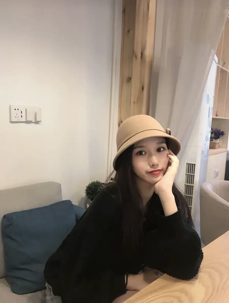 in the spring and autumn winter wool bucket hat with  bow dome for women basin of Europe and the United States