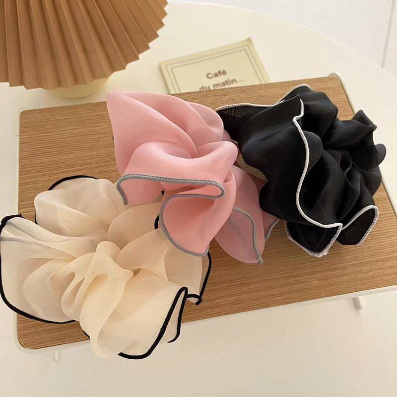 

Korea Women Elastic Kawaii Lace Shiny Hair Bands Tie Girls Mesh Scrunchies Ponytail Transparent Tulle Headwear Hair Accessories