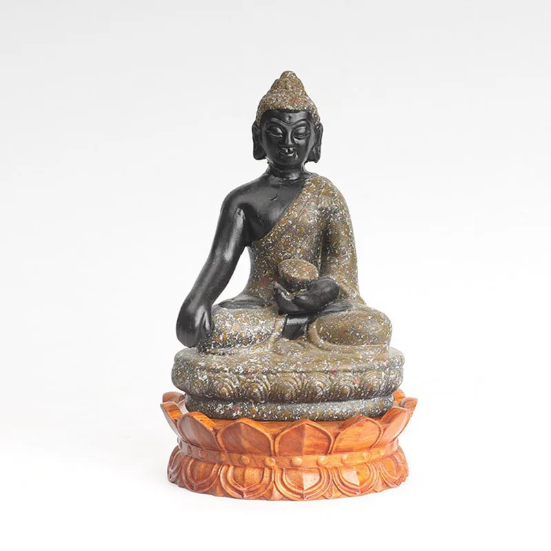 

Buddha Statue Guanyin Bodhisattva Lotus Pedestal Worship Buddha Mahogany Solid Wood Round Wooden Decoration Stone Incense Burner