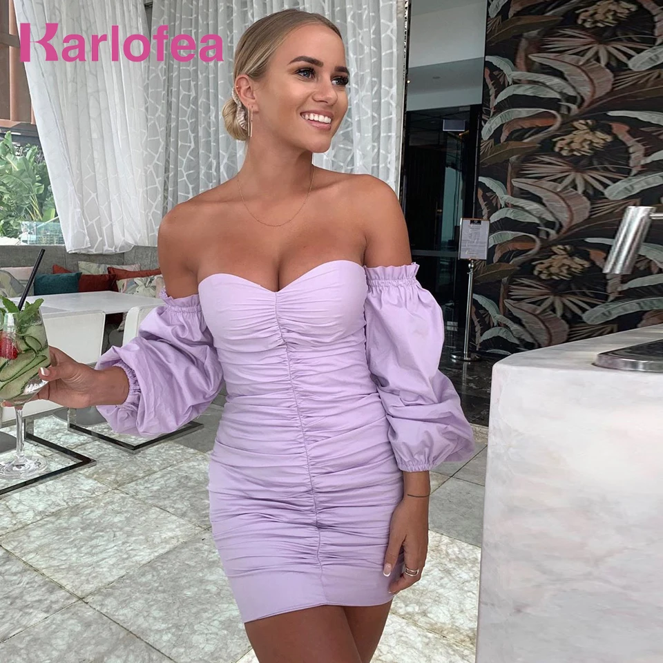 Женское мини платье с открытыми плечами Karlofea Клубные вечерние облегающие платья