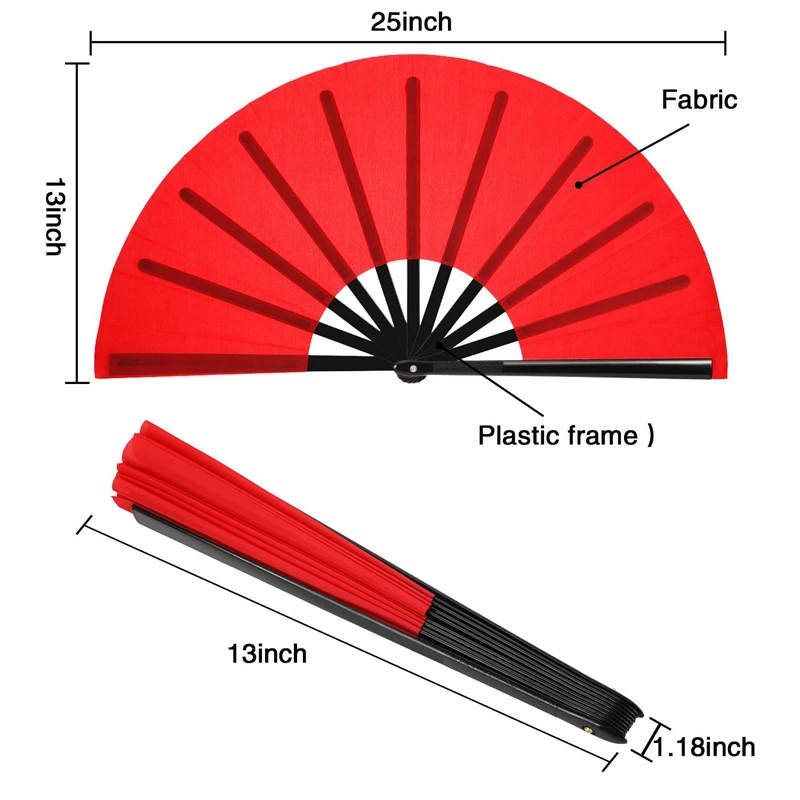 HOT-2 Pieces Large Folding Fan Nylon Cloth Handheld Chinese Kung Fu Tai Chi Decoration Fold Hand for Party F | Дом и сад