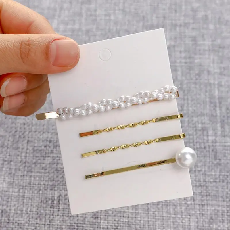 Металлическая жемчужная заколка для волос комбинированная Минималистичная