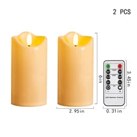 2pcs 3d simulation flame candle light height 6in christmas columnar candle with 10 key remote led birthday big tea light