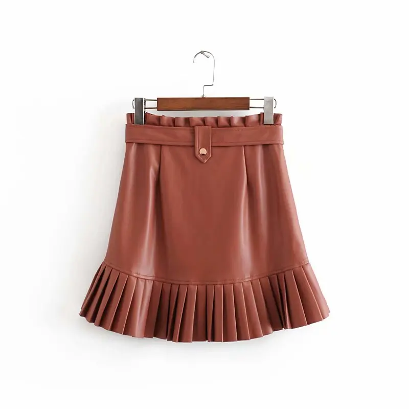 2019 стильное шикарное мини-платье из искусственной кожи с поясом Za Модные женские