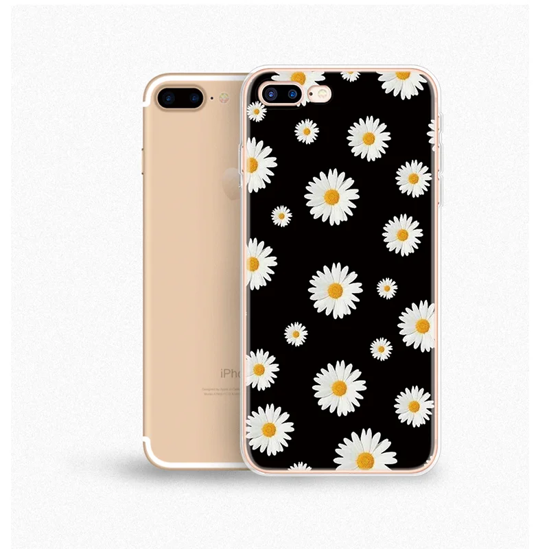 baijuhua Чехол с цветочным принтом Маргаритка Подсолнух для iPhone 11 Pro Xs Max 6 6S TPU чехол для iPhone 7 Plus 8X4 4S 5 5S SE 5C XR TPU силиконовый чехол - Цвет: baijuhua
