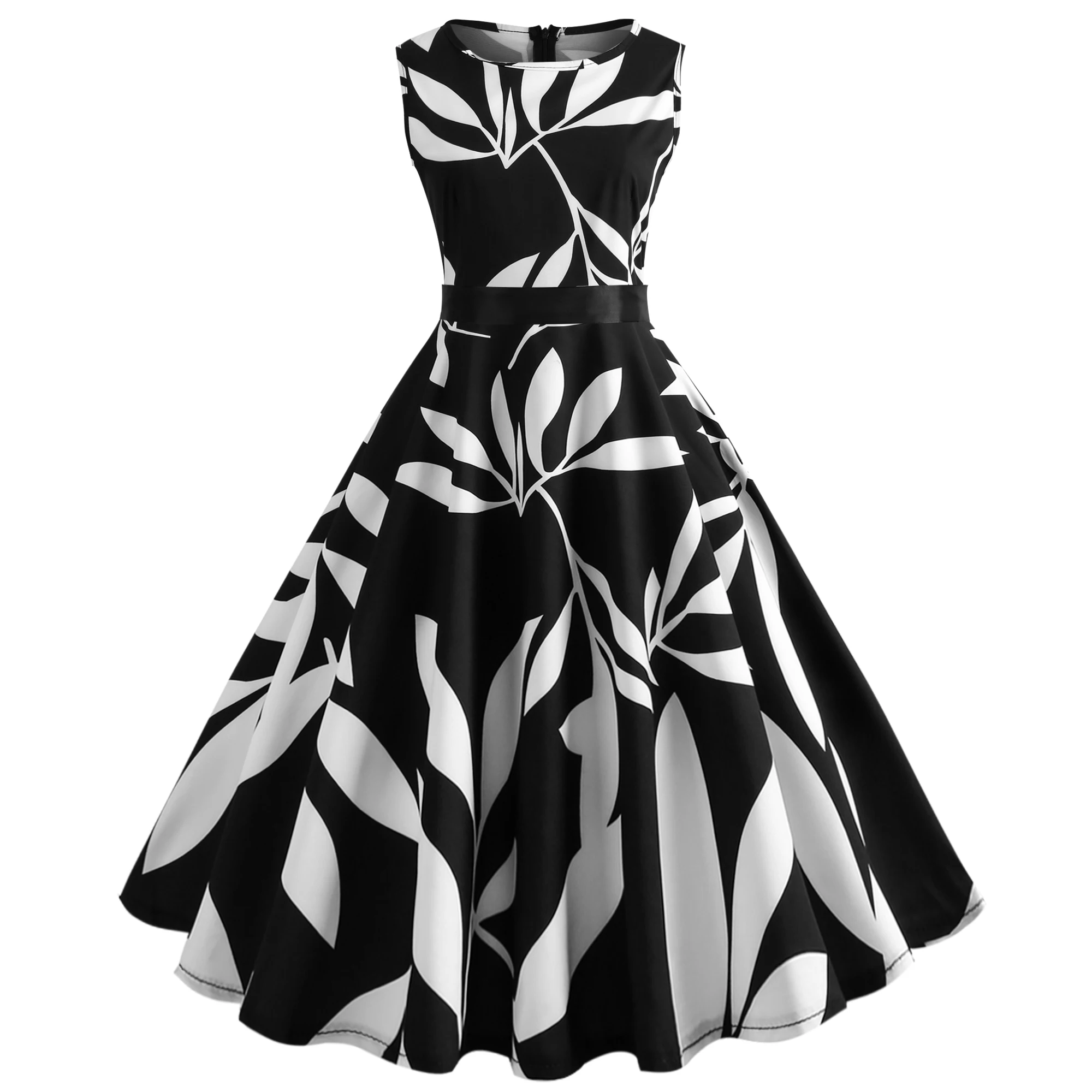 

2019 New Arrival Shudaji Vintage A-line Print Sleeveless Mid-calf Empire O-neck Summer Dresses