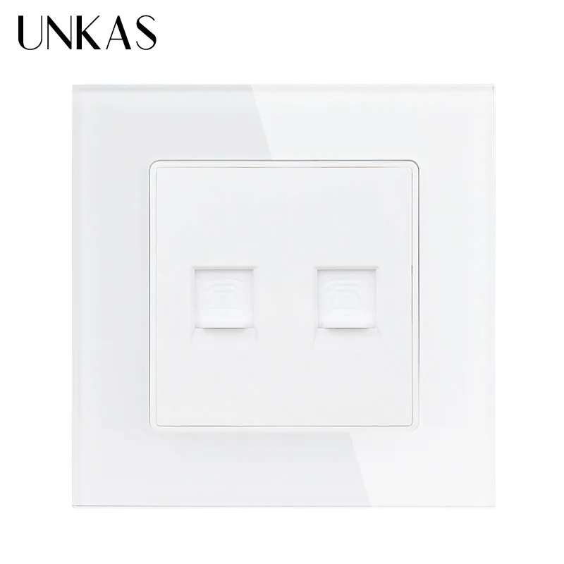 UNKAS белая роскошная хрустальная стеклянная панель двойная 1 банда RJ11 Телефонная