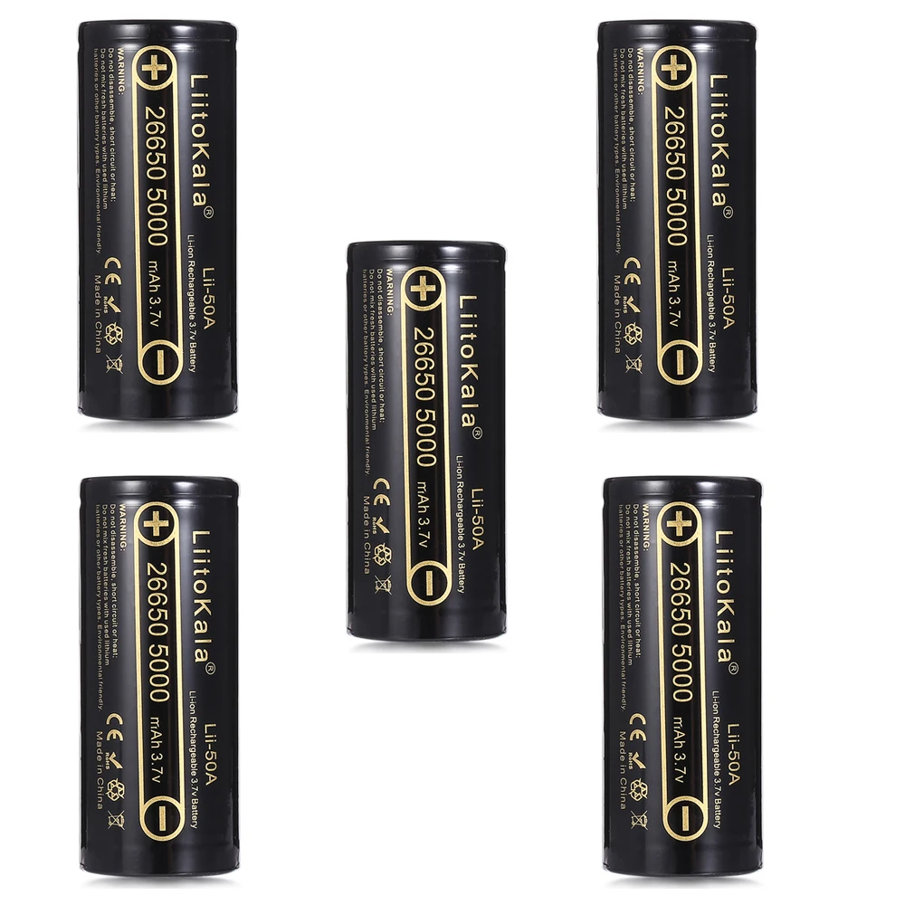 5 batteries Liitokala lii-50A 5000mAh литиевая аккумуляторная батарея 26650 INR26650 20A фонарик/Аккумуляторы для микрофона - Цвет: 5 batteries
