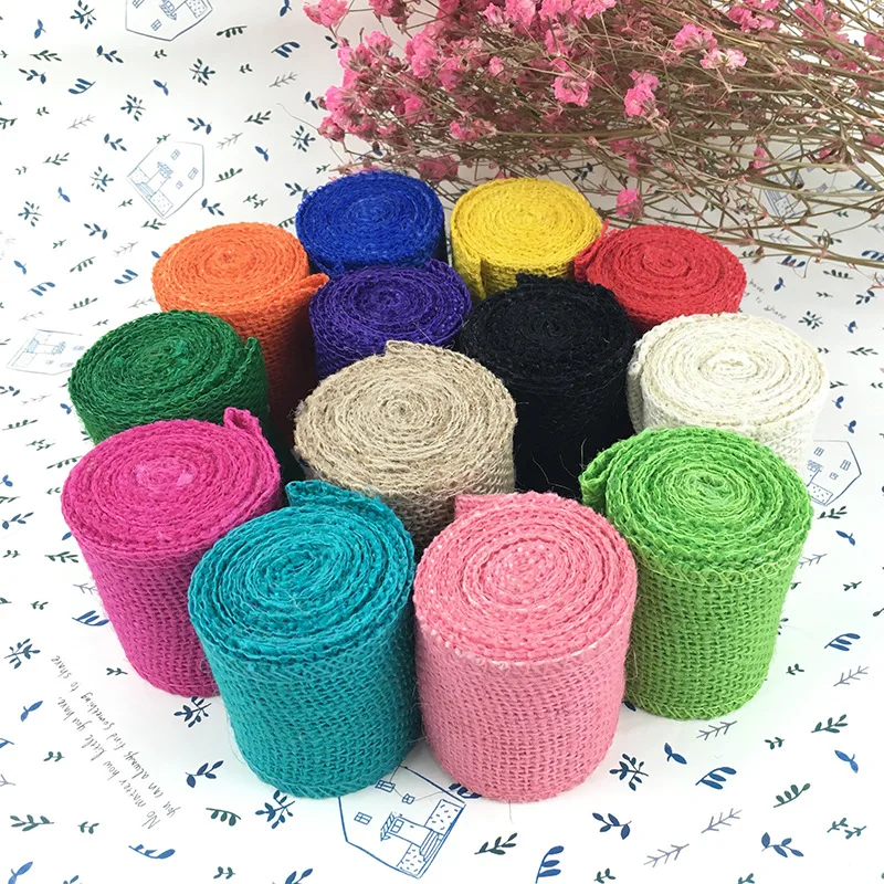 

2M 6cm Colorful Natural Jute Burlap Ribbon Jute Fabric Roll Hessian Ribbon Trims Tape DIY Wedding Christmas decoration Supplies