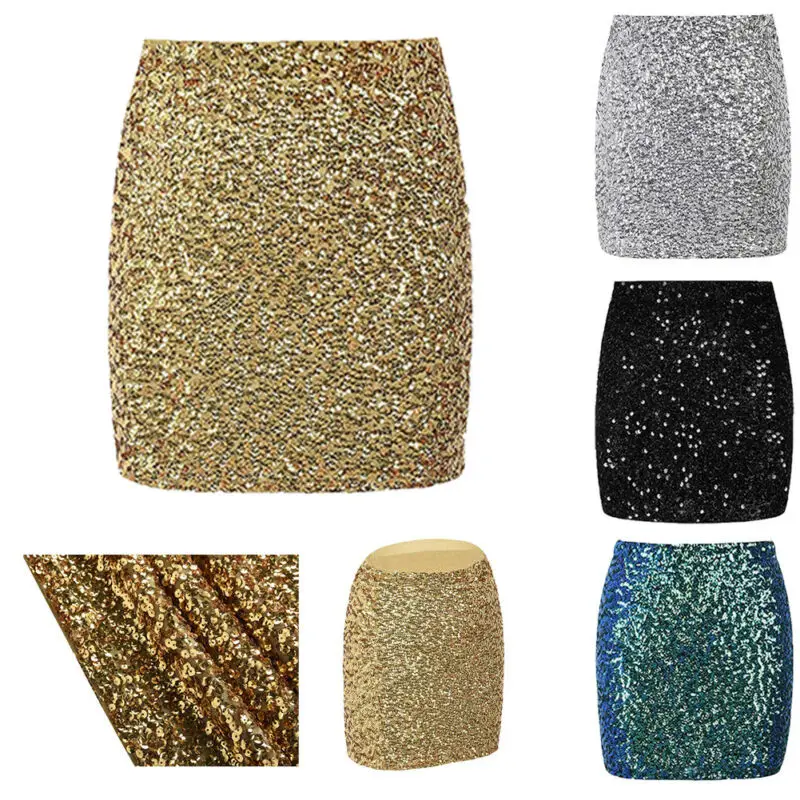 Женская Блестящая мини-юбка с высокой талией облегающие Облегающие